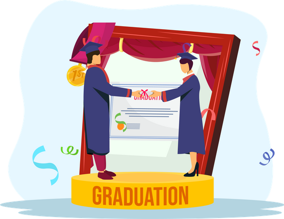 Boy getting graduation degree  Illustration