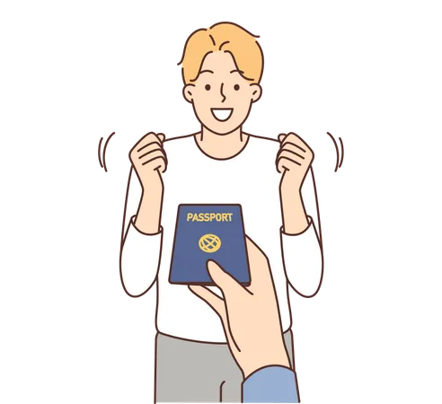 Boy getting happy after getting passport Illustration