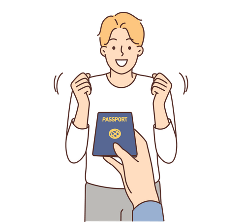 Boy getting happy after getting passport  Illustration