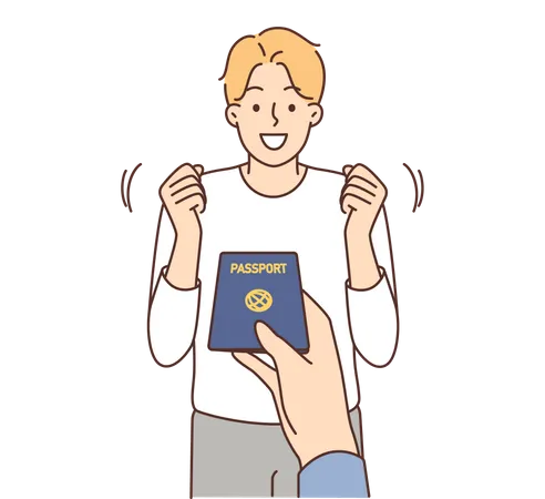 Boy getting happy after getting passport  Illustration