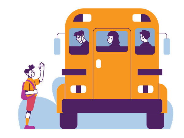 Boy getting into school bus  Illustration