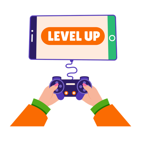 Boy getting level up in game  Illustration