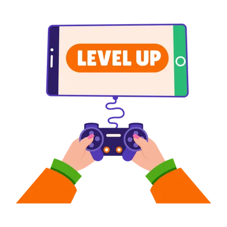 Boy getting level up in game  Illustration
