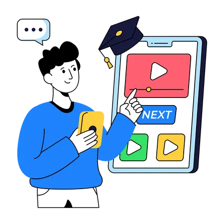 Boy Getting Mobile Education  Illustration