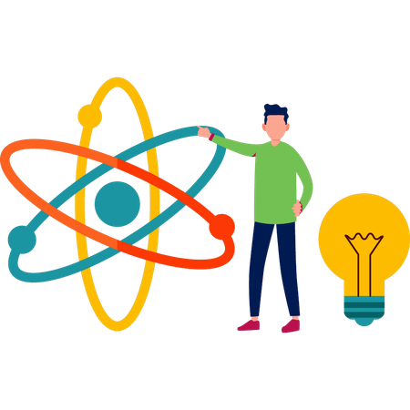 Boy getting new ideas for chemical structure  Illustration