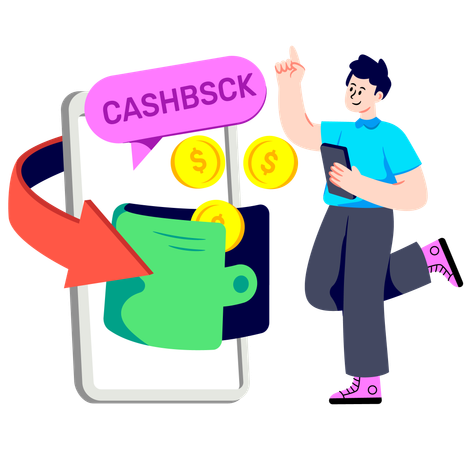 Boy getting Online Cashback  Illustration