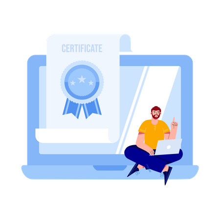 Boy getting online course certificate Illustration