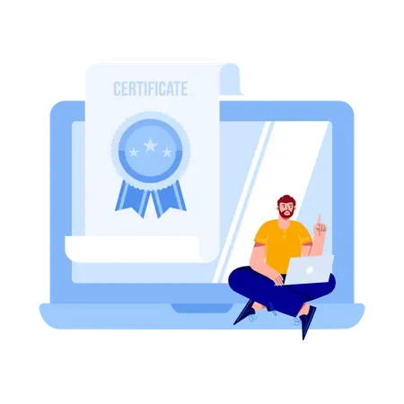 Boy getting online course certificate  Illustration