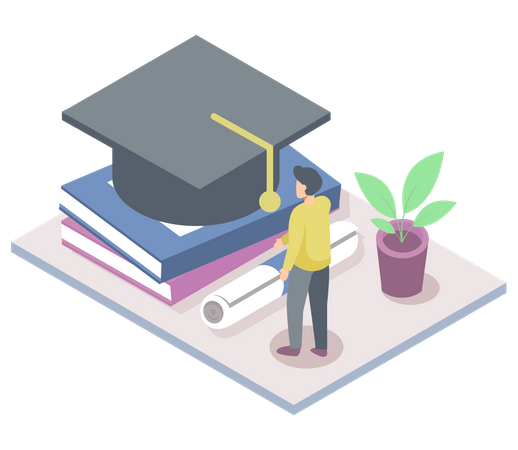 Boy getting online degree certificate  イラスト