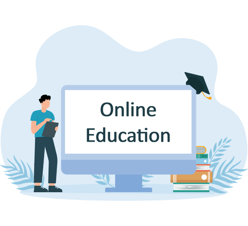 Boy getting online education  Illustration