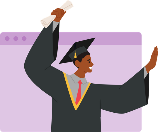 Boy getting online graduation degree Illustration