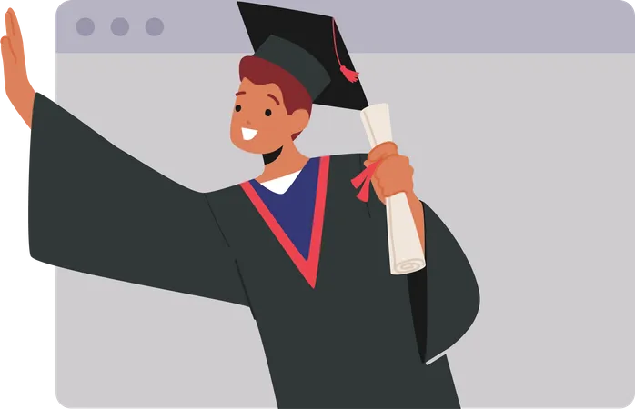 Boy getting online graduation degree Illustration