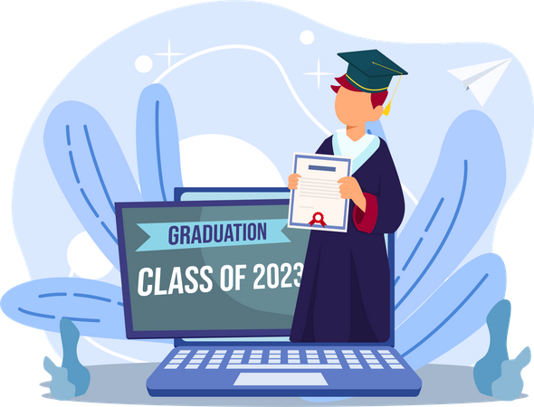 Boy getting online graduation degree  Illustration