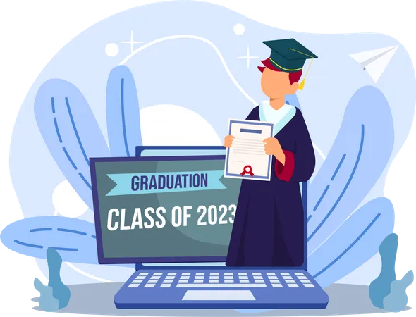 Boy getting online graduation degree  Illustration