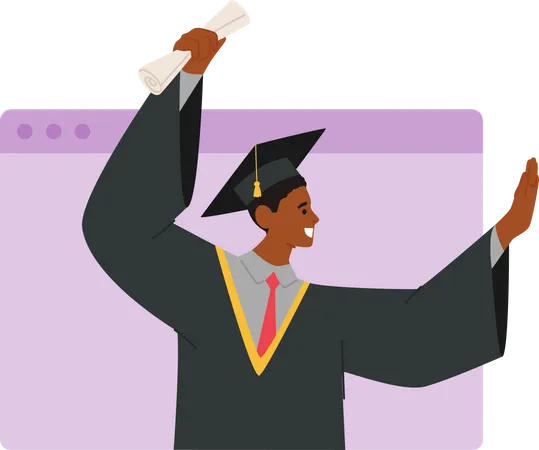 Boy getting online graduation degree  Illustration