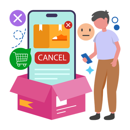 Boy getting Order Cancel  Illustration