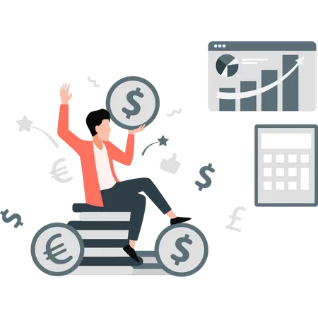 Boy getting profit in business  Illustration