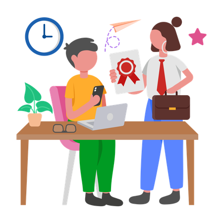 Boy getting Promotion Notification  Illustration