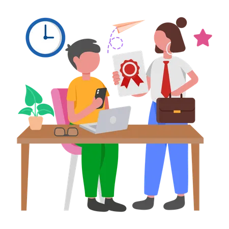 Boy getting Promotion Notification  Illustration