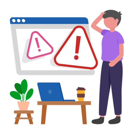 Boy getting Security Warning  Illustration