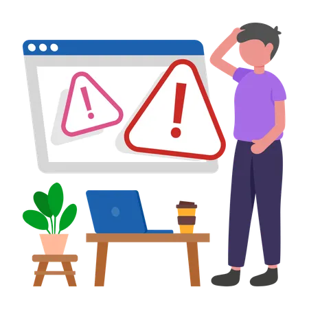 Boy getting Security Warning  Illustration