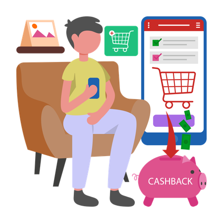 Boy getting shopping Cashback  Illustration