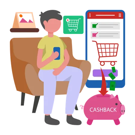 Boy getting shopping Cashback  Illustration