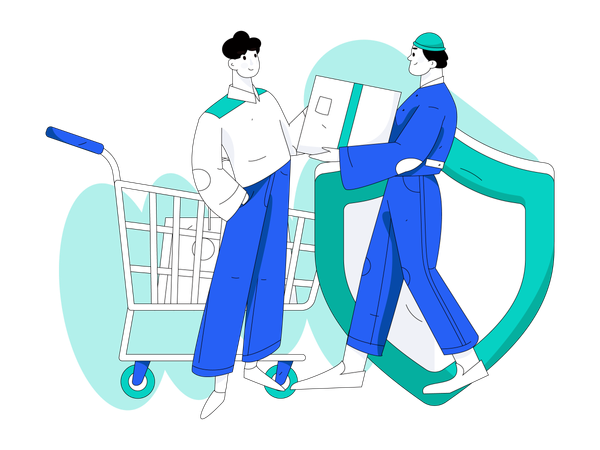 Boy getting shopping delivery  Illustration