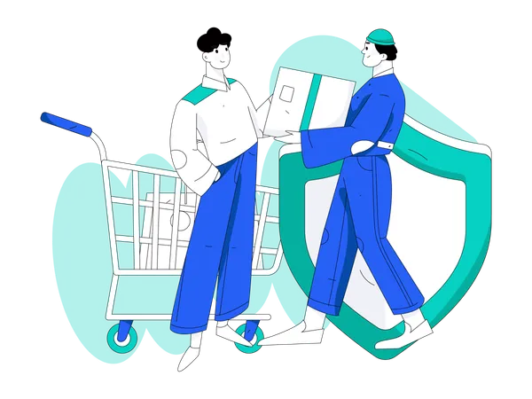 Boy getting shopping delivery  Illustration