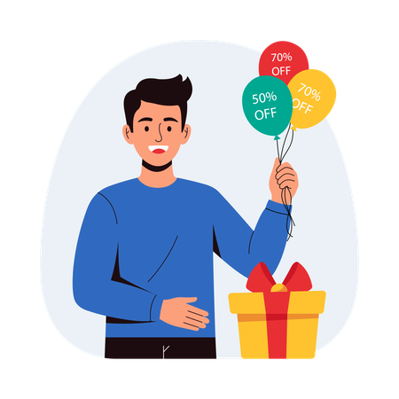 Boy getting shopping gift  Illustration