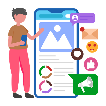 Boy getting Social Media Assistant  Illustration