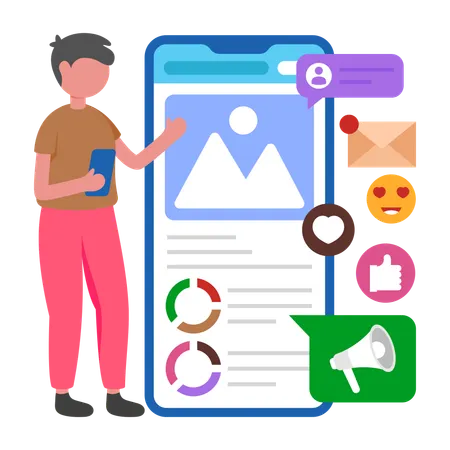 Boy getting Social Media Assistant  Illustration