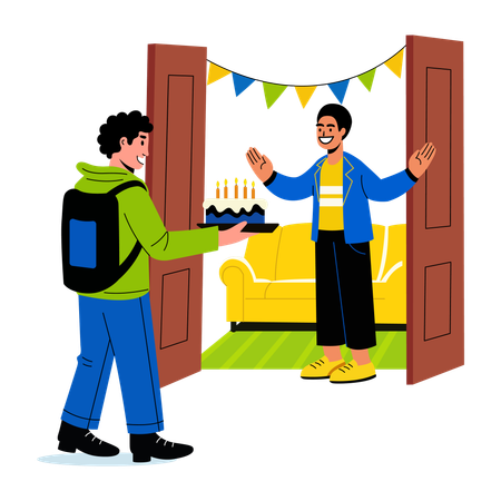 Boy getting surprise at birthday  Illustration