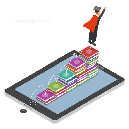 Boy Getting Virtual Graduate Degree  イラスト