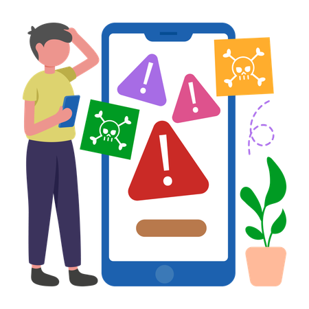 Boy getting Virus Alert  Illustration