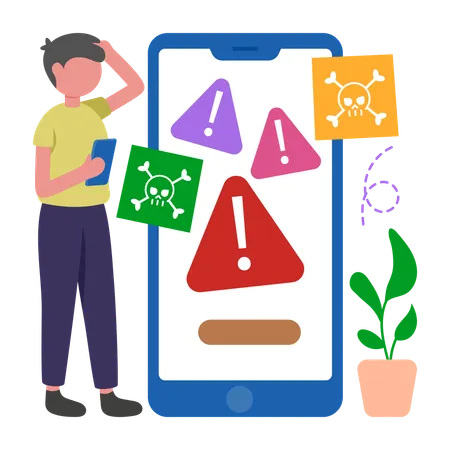 Boy getting Virus Alert  Illustration