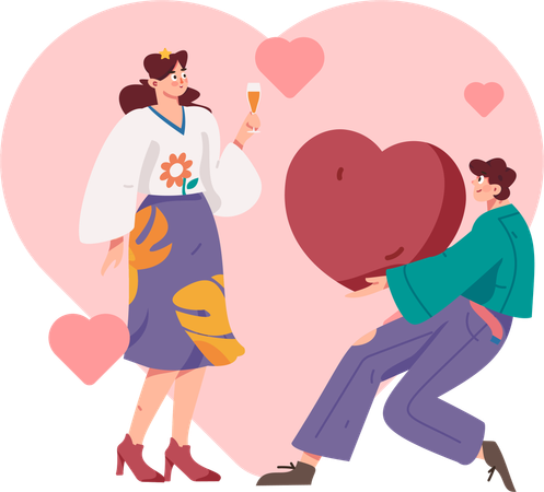 Boy gifting heart to girlfriend  Illustration