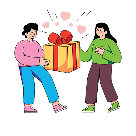 Boy gifting surprise to girl  Illustration