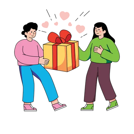 Boy gifting surprise to girl  Illustration