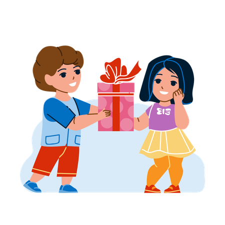 Boy Give Gift To Girl Friend On Birthday  Illustration