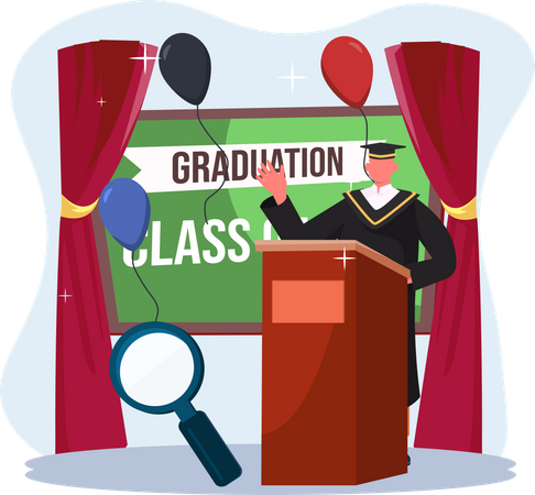 Boy give speech on graduation day  Illustration