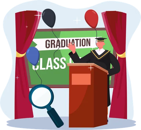 Boy give speech on graduation day  Illustration