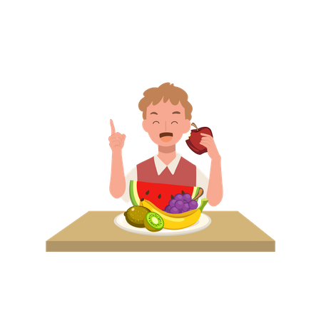 Boy give suggestion to eat healthy food  Illustration