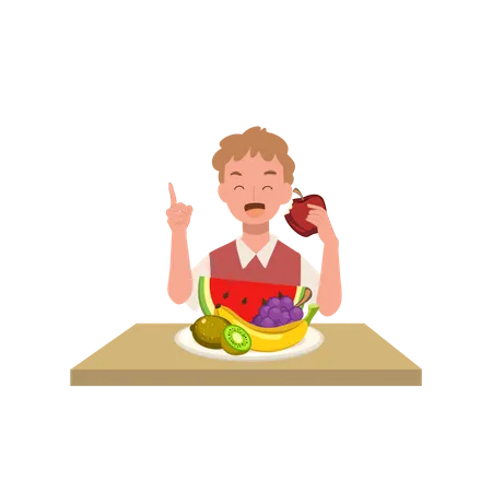 Boy give suggestion to eat healthy food  Illustration