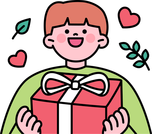 Boy gives birthday present  Illustration