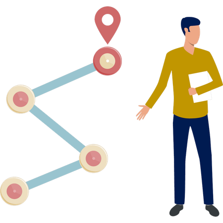 Boy gives presentation of location pins  Illustration