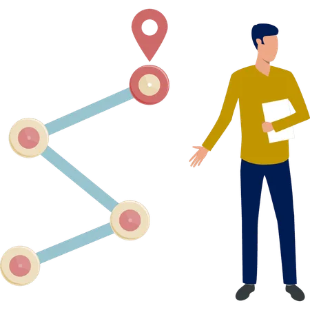 Boy gives presentation of location pins  Illustration