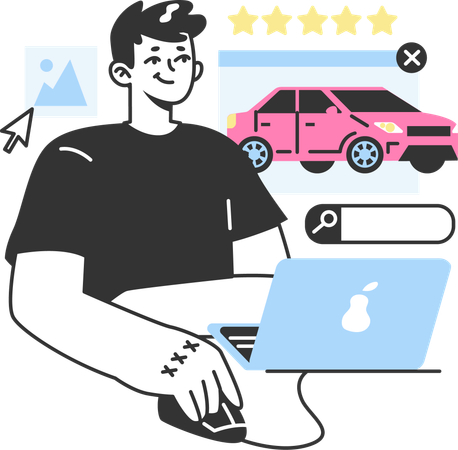 Boy gives rating to car rental agency  Illustration