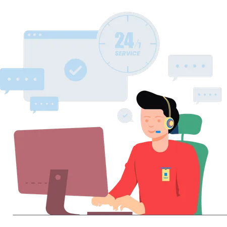 Boy giving 24 hours customer service  Illustration