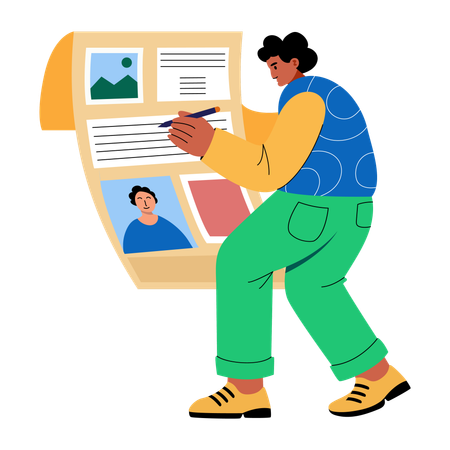 Boy giving ad in newspaper  Illustration